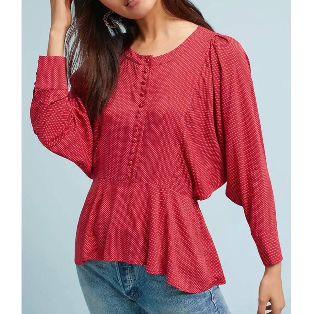 Anthropologie Maeve chatham red bat wing blouse size xs